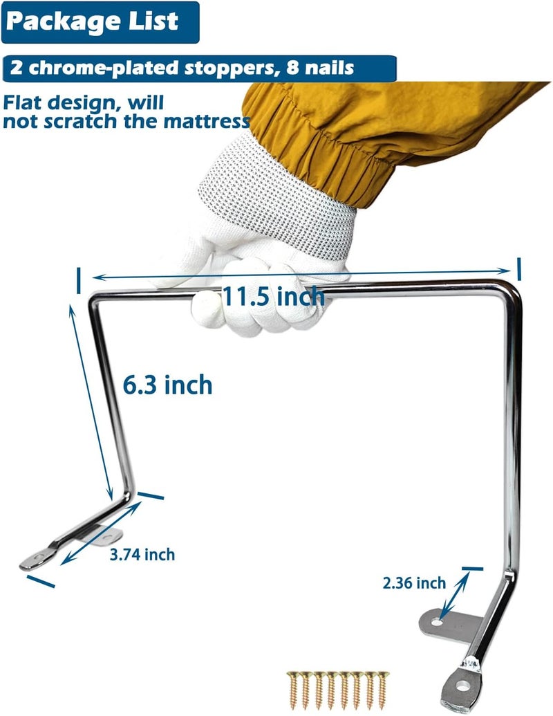 Benbuoo Mattress Retainer Bar Stopper 2PCS Chrome Non-Slip Metal Holder in Place Gripper for Mattresses Over 10 Inches Thick - Image 3